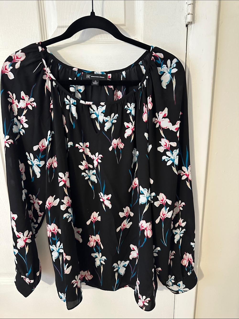 INC International Concepts Black Floral Long-Sleeve Blouse